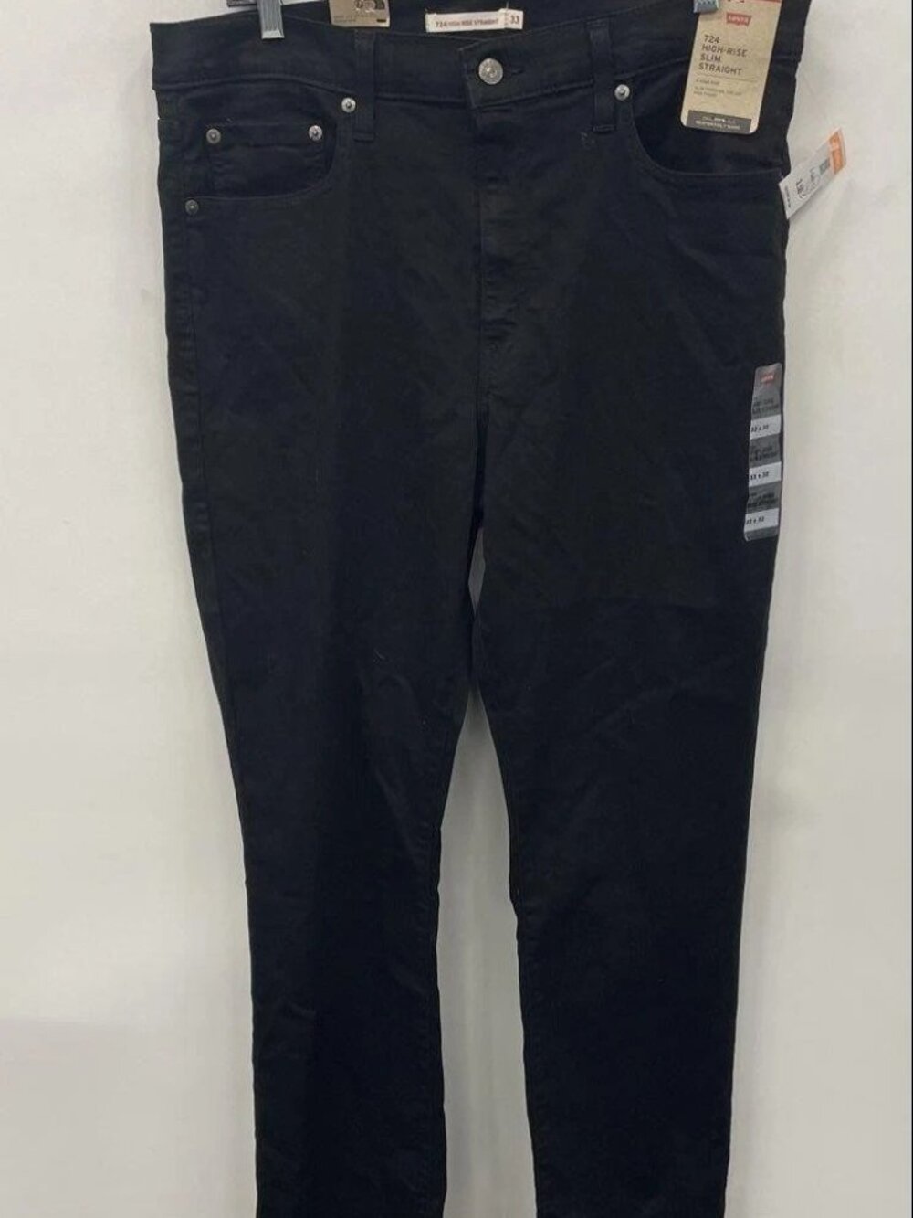 Levi's 724 Womens Black Denim High-Rise Slim Fit Straight Jeans Size 33 x32 - Picture 1 of 2